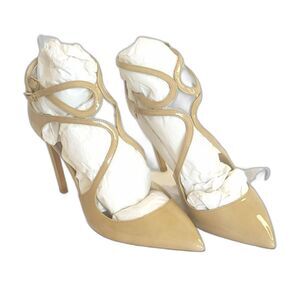 JIMMY CHOO Lancer beige Patent Leather Heel Shoes Women's Size 38.5 NWB